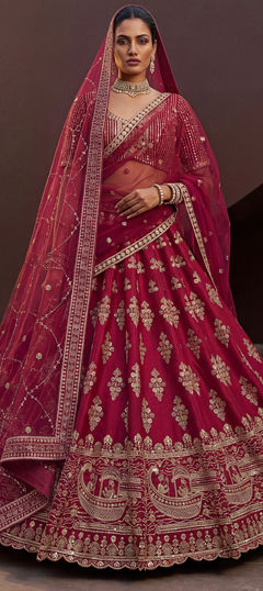 Pink and Majenta color Lehenga in Silk fabric with Embroidered, Sequence work