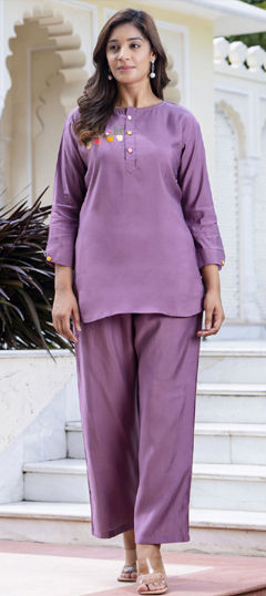 Purple and Violet color Salwar Kameez in Blended, Silk fabric with Embroidered work