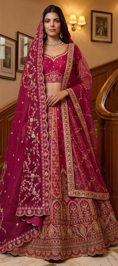 Pink and Majenta color Lehenga in Silk fabric with Embroidered, Lace, Sequence, Thread, Zari work