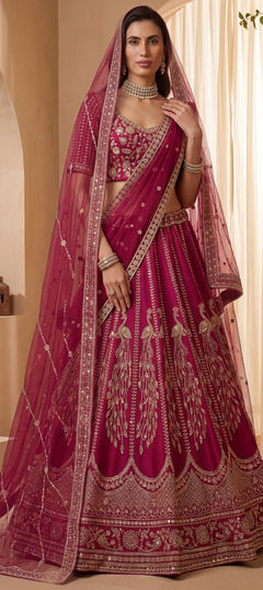 Pink and Majenta color Lehenga in Silk fabric with Embroidered, Sequence, Stone, Thread, Zari work