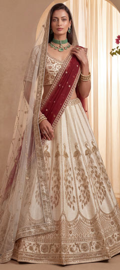 White and Off White color Lehenga in Silk fabric with Embroidered, Sequence, Stone, Thread, Zari work