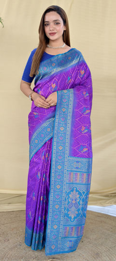 Blue, Purple and Violet color Saree in Silk fabric with Weaving work