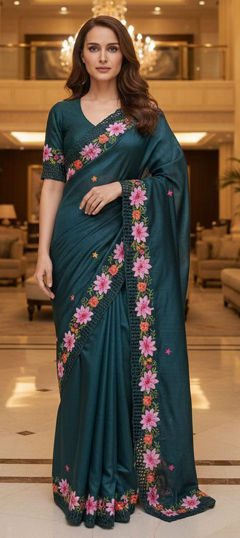 Blue color Saree in Silk fabric with Embroidered, Sequence, Thread work