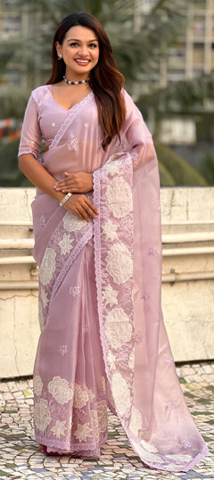 Purple and Violet color Saree in Silk fabric with Embroidered work