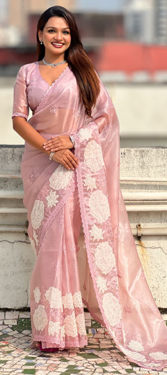Pink and Majenta color Saree in Silk fabric with Embroidered work