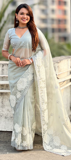 Blue color Saree in Silk fabric with Embroidered work