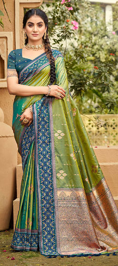 Green color Saree in Silk fabric with Weaving work