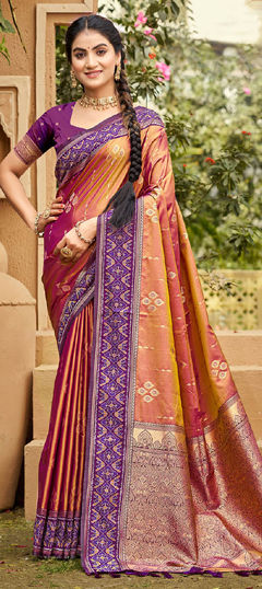 Purple and Violet color Saree in Silk fabric with Weaving work