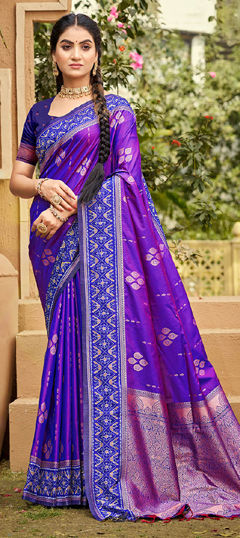 Purple and Violet color Saree in Silk fabric with Weaving work