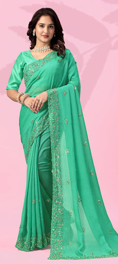 Green color Saree in Art Silk fabric with Cut Dana work