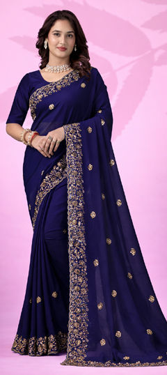 Blue color Saree in Art Silk fabric with Cut Dana work