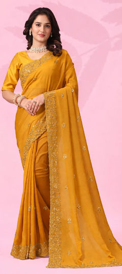 Yellow color Saree in Art Silk fabric with Cut Dana work