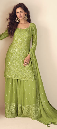 Green color Salwar Kameez in Georgette fabric with Embroidered work