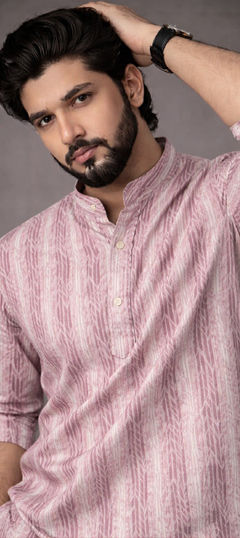 Pink and Majenta color Kurta in Linen fabric with Printed work