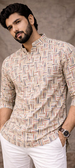 White and Off White color Kurta in Linen fabric with Printed work