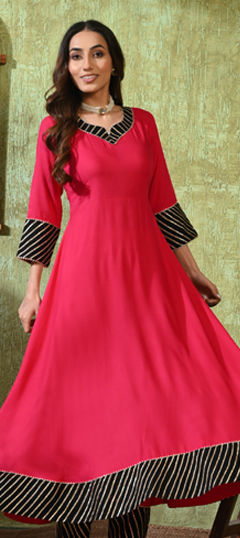 Pink and Majenta color Kurti in Rayon fabric with Gota Patti work
