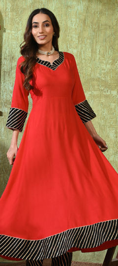 Red and Maroon color Kurti in Rayon fabric with Gota Patti work