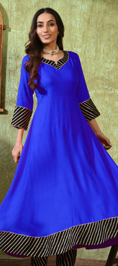 Blue color Kurti in Rayon fabric with Gota Patti work