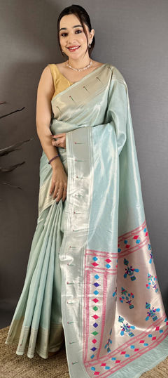 Blue color Saree in Tissue fabric with Weaving work