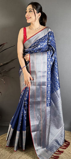 Blue color Saree in Banarasi Silk fabric with Weaving work