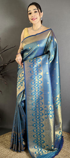 Blue color Saree in Banarasi Silk fabric with Weaving work