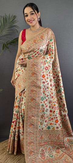 Multicolor color Saree in Pashmina fabric with Weaving work