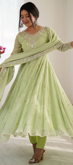 Green color Salwar Kameez in Faux Georgette fabric with Sequence work