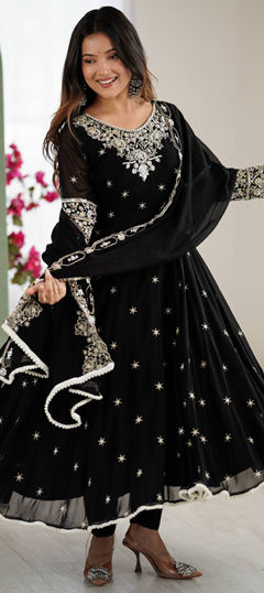 Black and Grey color Salwar Kameez in Faux Georgette fabric with Sequence work