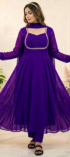 Purple and Violet color Salwar Kameez in Faux Georgette fabric with Lace work