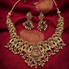 Gold Rodium Polish Multicolor color Necklace in Copper studded with CZ Diamond, Pearl