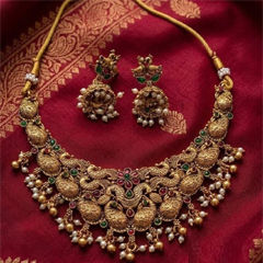 Gold Rodium Polish Multicolor color Necklace in Copper studded with CZ Diamond, Pearl