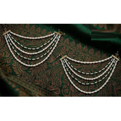 Gold Rodium Polish Green, White and Off White color Earrings in Metal Alloy studded with Austrian diamond