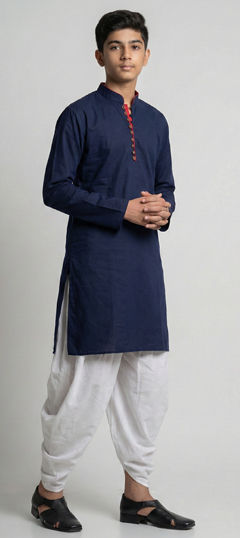 Blue color Boys Dhoti Kurta in Blended Cotton fabric with Thread work