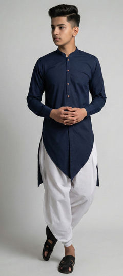 Blue color Boys Dhoti Kurta in Blended Cotton fabric with Thread work