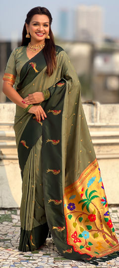 Green color Saree in Silk fabric with Weaving, Zari work