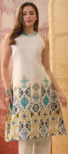 White and Off White color Kurti in Cotton fabric with Printed work