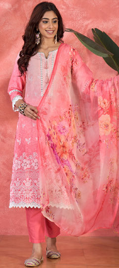 Pink and Majenta color Salwar Kameez in Cotton fabric with Embroidered work