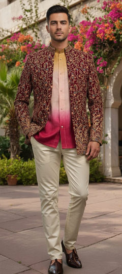 Multicolor color IndoWestern Dress in Art Silk fabric with Embroidered work