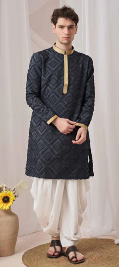 Black and Grey color Dhoti Kurta in Jacquard fabric with Weaving work