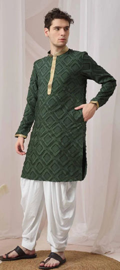 Green color Dhoti Kurta in Jacquard fabric with Weaving work