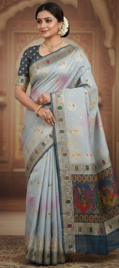 Blue color Readymade Saree in Jacquard fabric with Weaving work