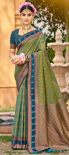 Green color Saree in Silk fabric with Weaving, Zari work