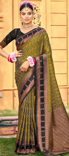 Green color Saree in Silk fabric with Weaving, Zari work
