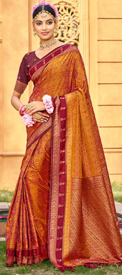 Beige and Brown color Saree in Silk fabric with Weaving, Zari work