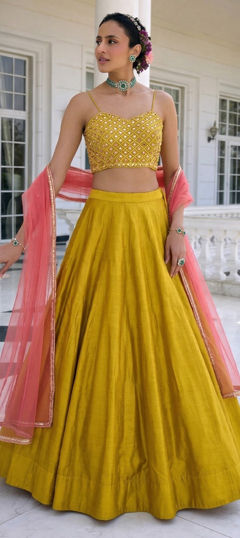 Pink and Majenta, Yellow color Ready to Wear Lehenga in Silk fabric with Sequence work