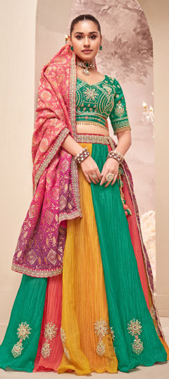 Multicolor color Ready to Wear Lehenga in Crushed Silk fabric with Bugle Beads, Gota Patti, Sequence, Stone, Thread work