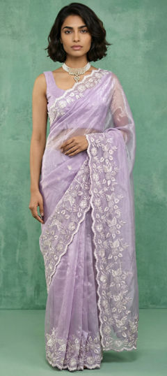 Purple and Violet color Saree in Chanderi Silk fabric with Embroidered, Resham, Thread work