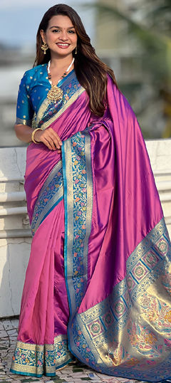 Purple and Violet color Saree in Silk fabric with Weaving work