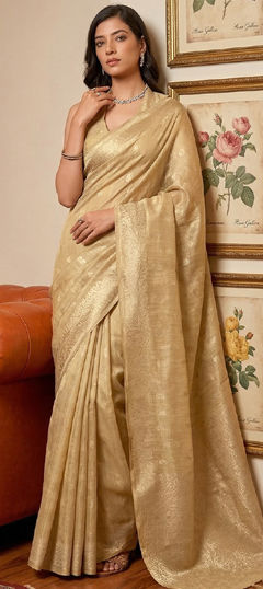 White and Off White color Saree in Tissue fabric with Weaving work