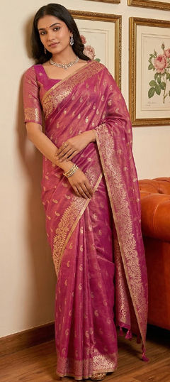 Purple and Violet color Saree in Tissue fabric with Weaving work
